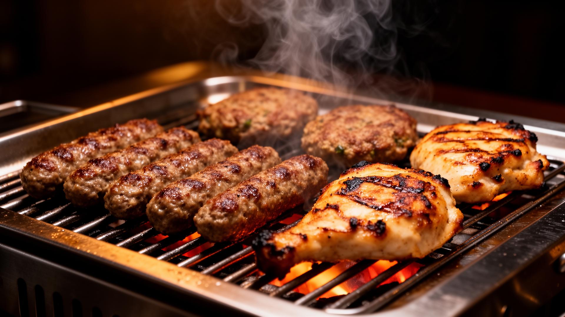 Balkan grill met cevapi en kip op steenkoolplaat